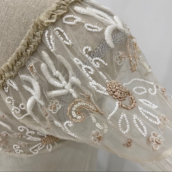 Free People Beaded Lace Shift Dress Cream Regal Princess Core Sz S Bridgerton - Picture 10 of 16